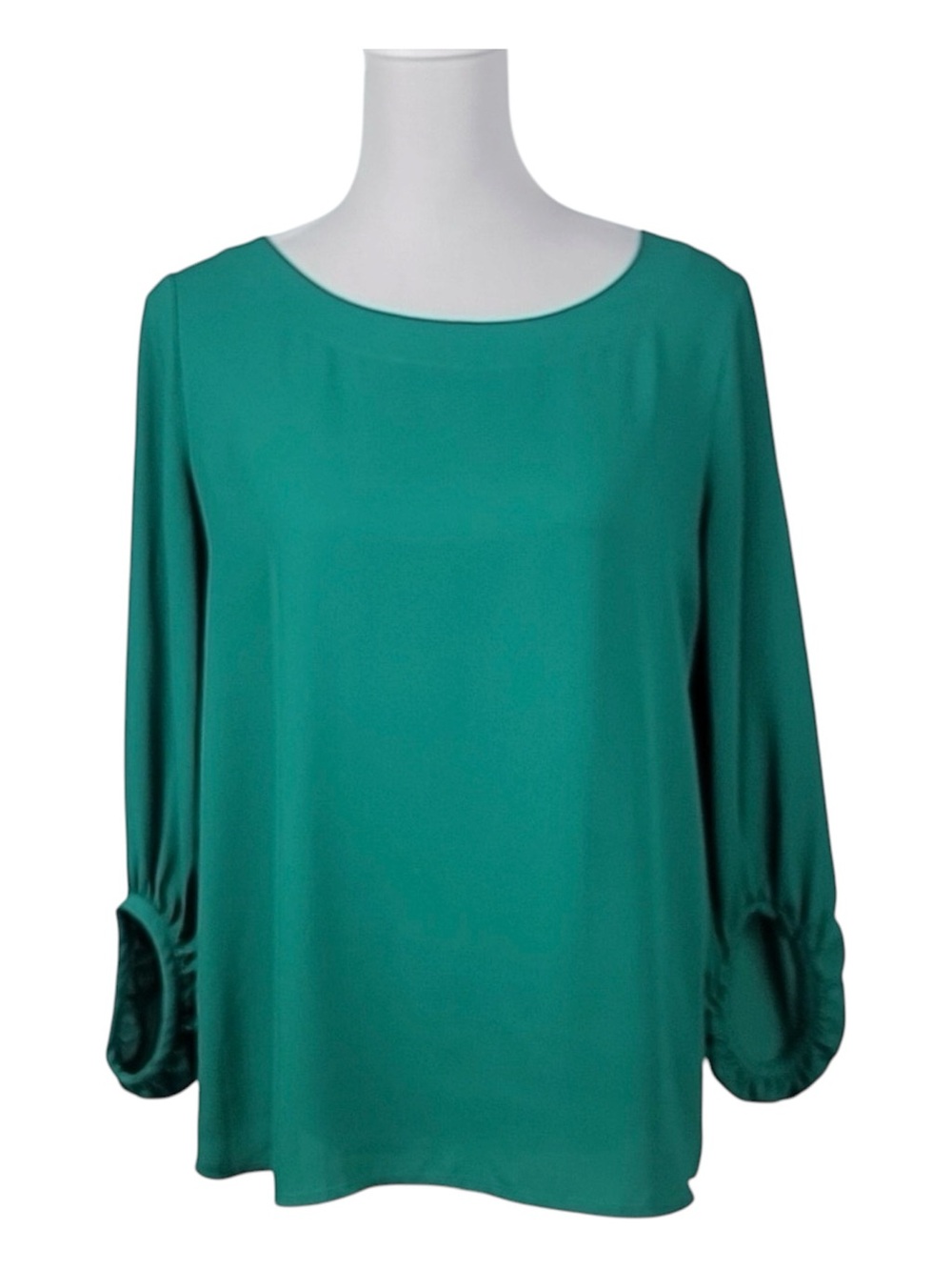 LOFT Teal Green Turquoise Long-Sleeve Scoop Neck Balloon Sleeve Drapey Blouse
